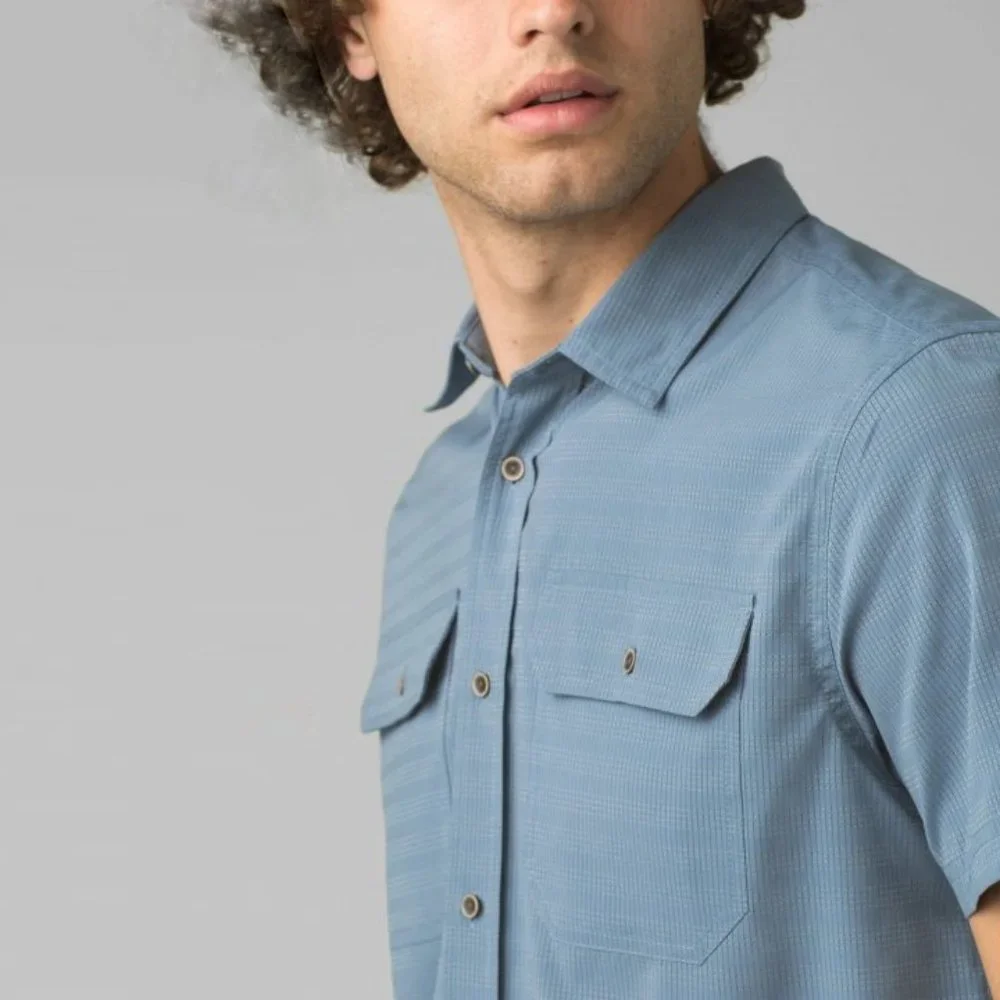 NWT prAna Cayman Shirt Small Blue Note Yarn Dye Melange Woven Check - Picture 3 of 16